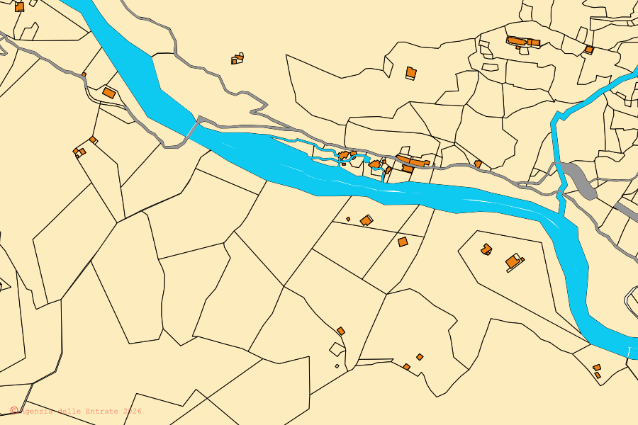 Cadastral map of the centre of Traversella: parcels and buildings, Agenzia delle Entrate cartography