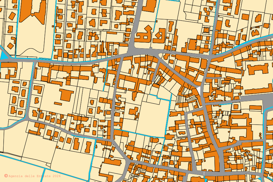 Cadastral map of the centre of Trenzano: parcels and buildings, Agenzia delle Entrate cartography
