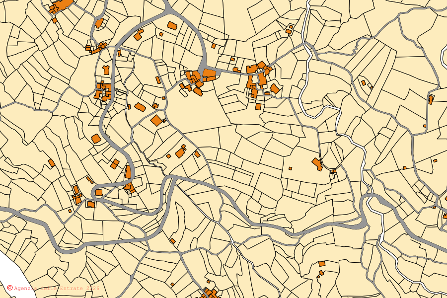 Cadastral map of the centre of Tresana: parcels and buildings, Agenzia delle Entrate cartography