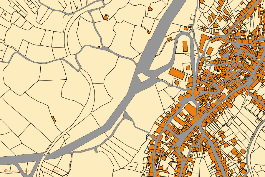 Cadastral map of the centre of Tresnuraghes: parcels and buildings, Agenzia delle Entrate cartography