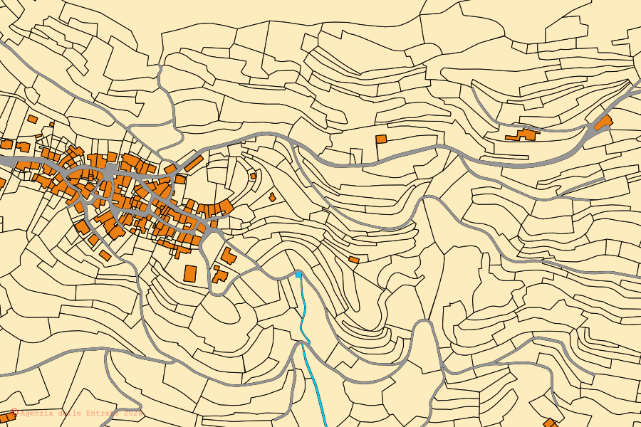 Cadastral map of the centre of Treviso Bresciano: parcels and buildings, Agenzia delle Entrate cartography