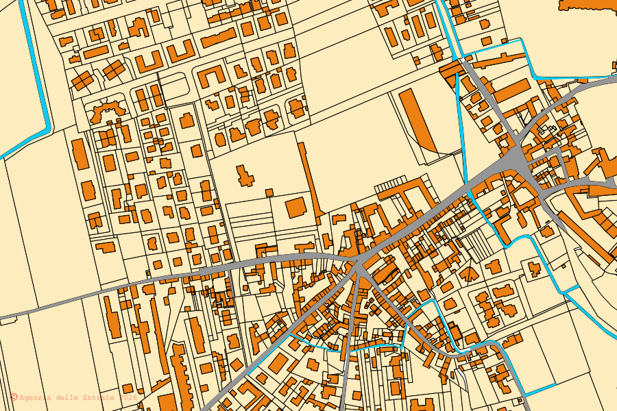 Cadastral map of the centre of Trivolzio: parcels and buildings, Agenzia delle Entrate cartography