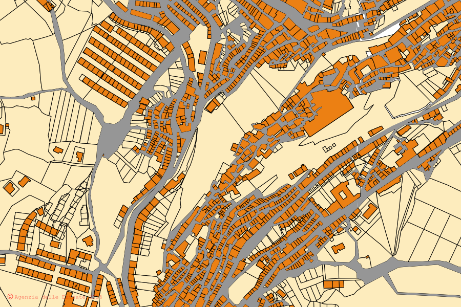 Cadastral map of the centre of Troina: parcels and buildings, Agenzia delle Entrate cartography