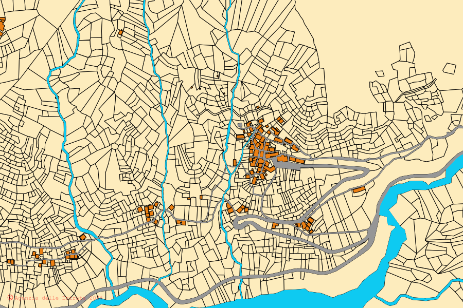 Cadastral map of the centre of Trontano: parcels and buildings, Agenzia delle Entrate cartography
