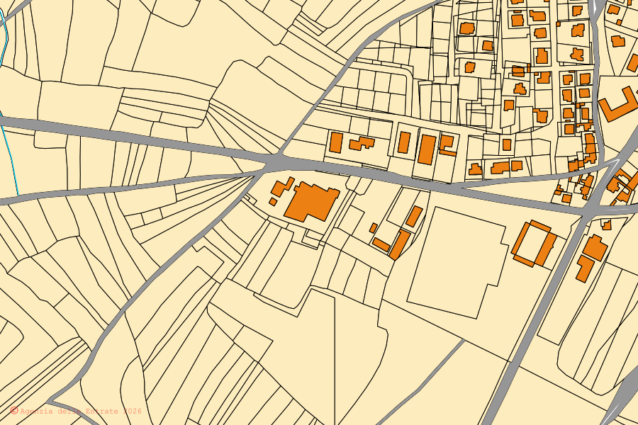 Cadastral map of the centre of Tuili: parcels and buildings, Agenzia delle Entrate cartography