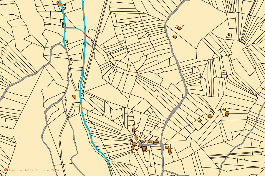 Cadastral map of the centre of Turrivalignani: parcels and buildings, Agenzia delle Entrate cartography