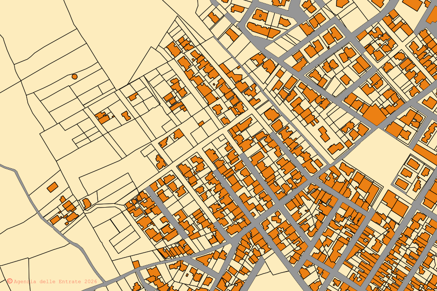 Cadastral map of the centre of Ugento: parcels and buildings, Agenzia delle Entrate cartography