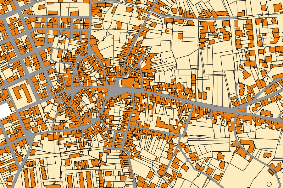Cadastral map of the centre of Uggiano la Chiesa: parcels and buildings, Agenzia delle Entrate cartography
