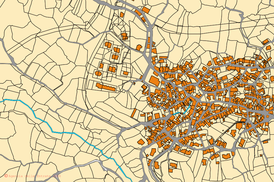 Cadastral map of the centre of Ulà Tirso: parcels and buildings, Agenzia delle Entrate cartography