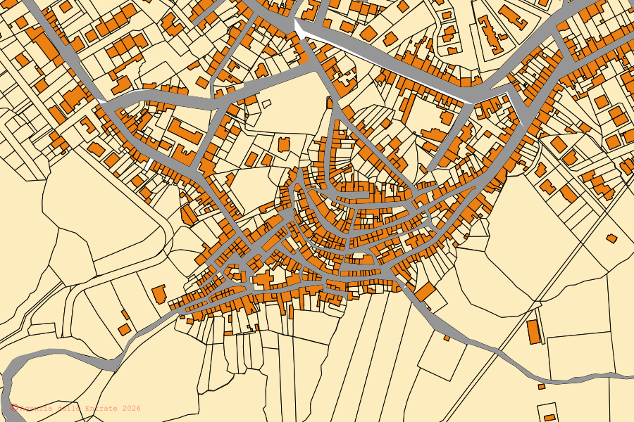 Cadastral map of the centre of Uri: parcels and buildings, Agenzia delle Entrate cartography