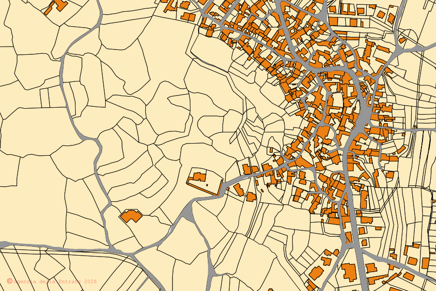 Cadastral map of the centre of Usellus: parcels and buildings, Agenzia delle Entrate cartography