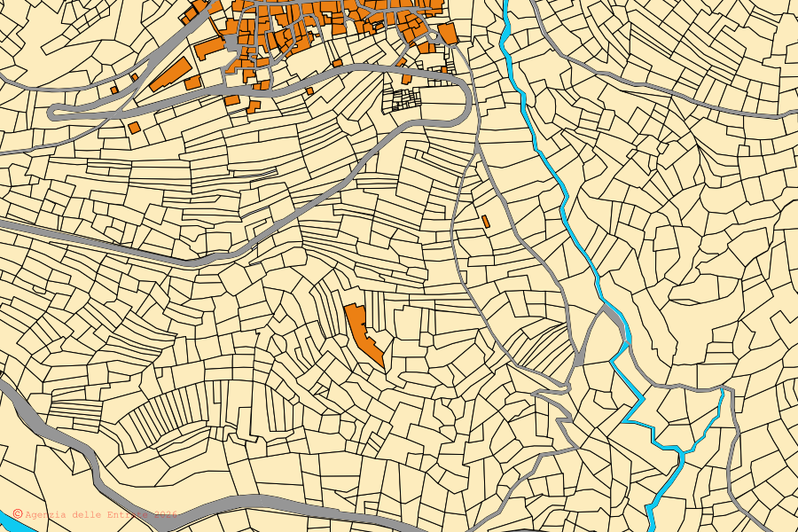 Cadastral map of the centre of Usseaux: parcels and buildings, Agenzia delle Entrate cartography