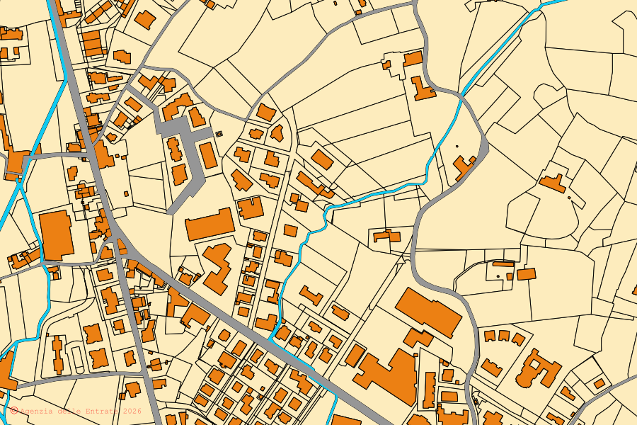 Cadastral map of the centre of Uzzano: parcels and buildings, Agenzia delle Entrate cartography