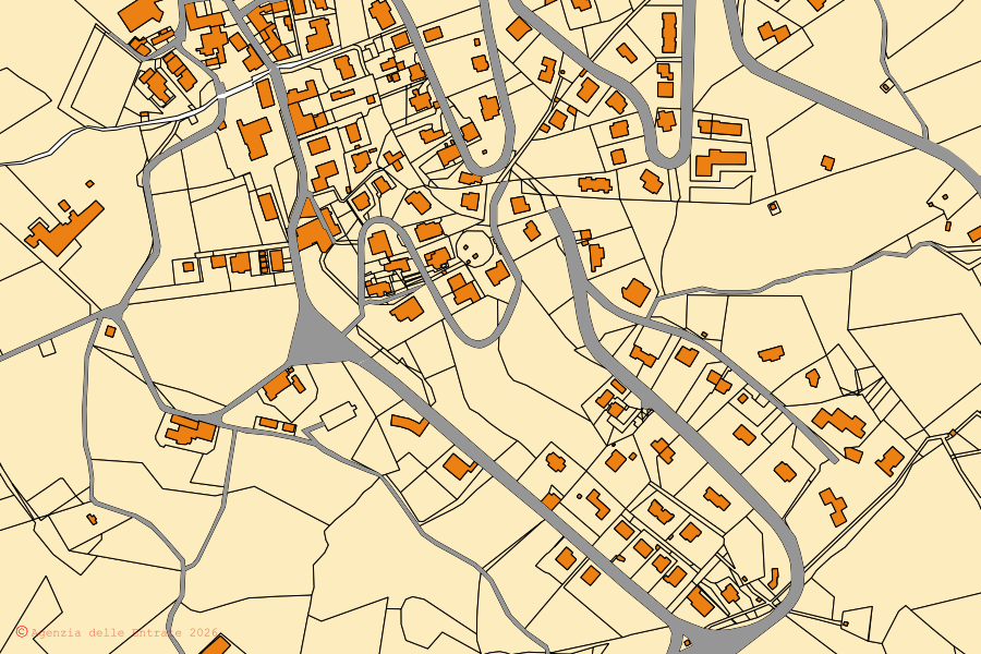 Cadastral map of the centre of Vaglia: parcels and buildings, Agenzia delle Entrate cartography
