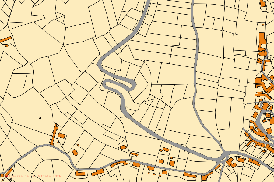 Cadastral map of the centre of Vaglio Serra: parcels and buildings, Agenzia delle Entrate cartography
