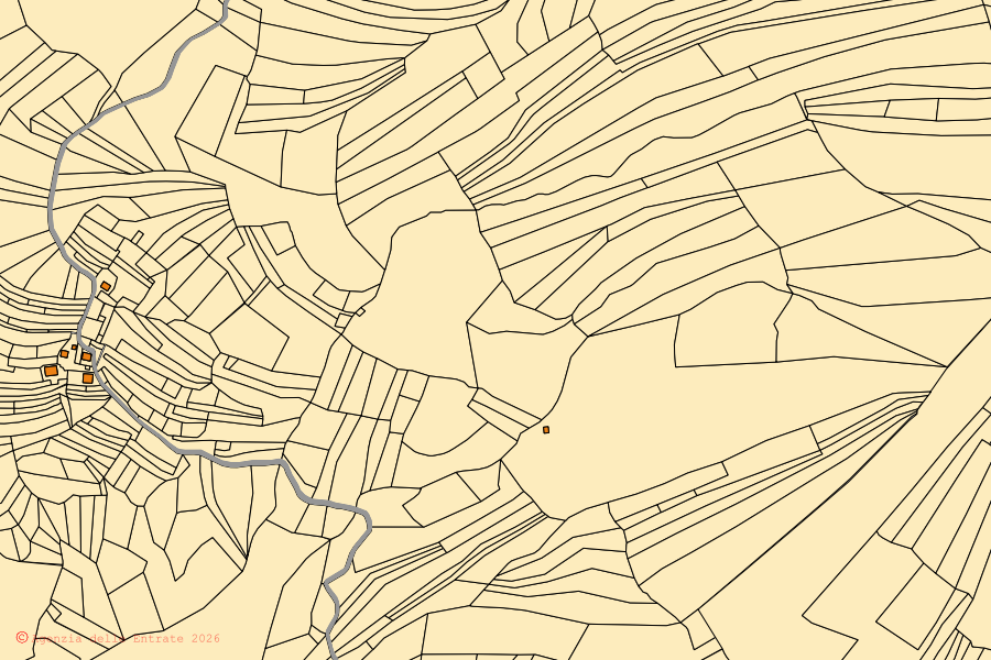 Cadastral map of the centre of Val di Zoldo: parcels and buildings, Agenzia delle Entrate cartography
