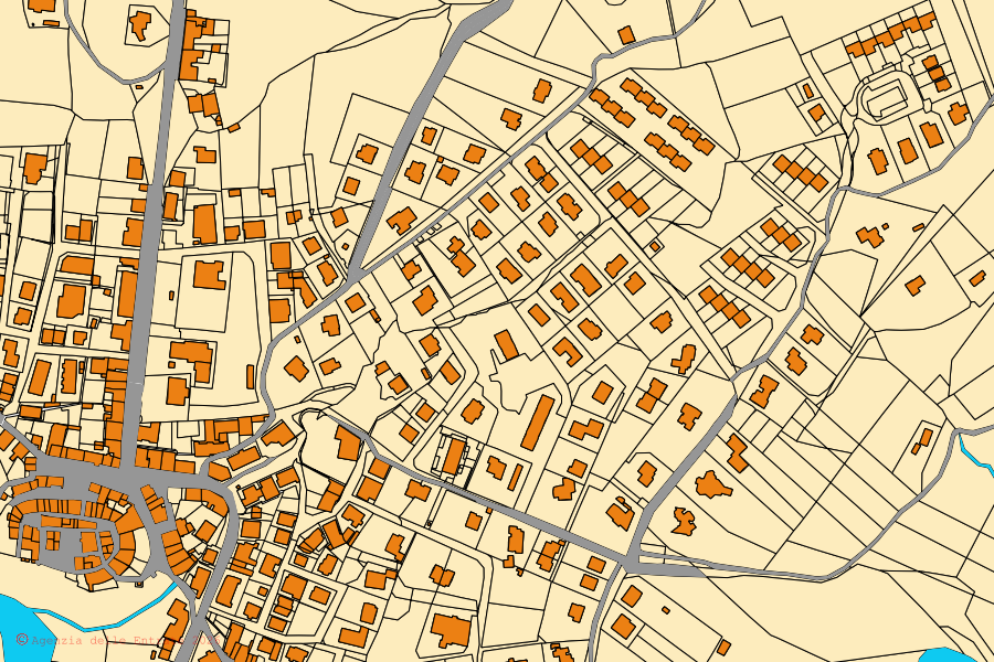 Cadastral map of the centre of Valfabbrica: parcels and buildings, Agenzia delle Entrate cartography
