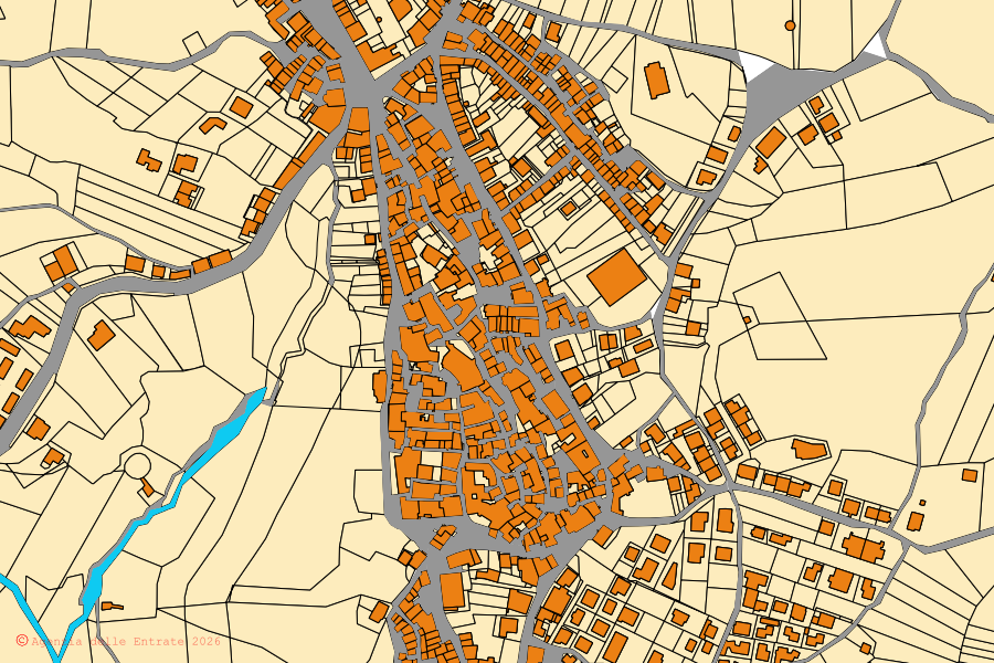 Cadastral map of the centre of Vallata: parcels and buildings, Agenzia delle Entrate cartography