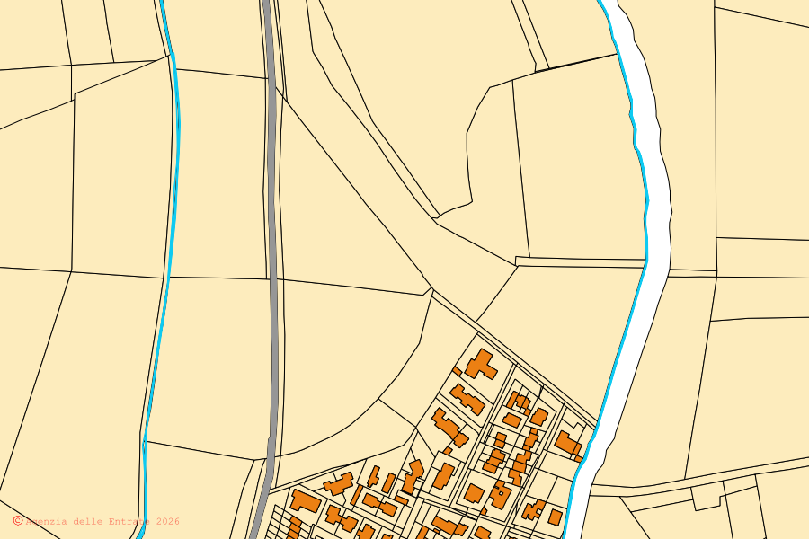 Cadastral map of the centre of Valle Salimbene: parcels and buildings, Agenzia delle Entrate cartography