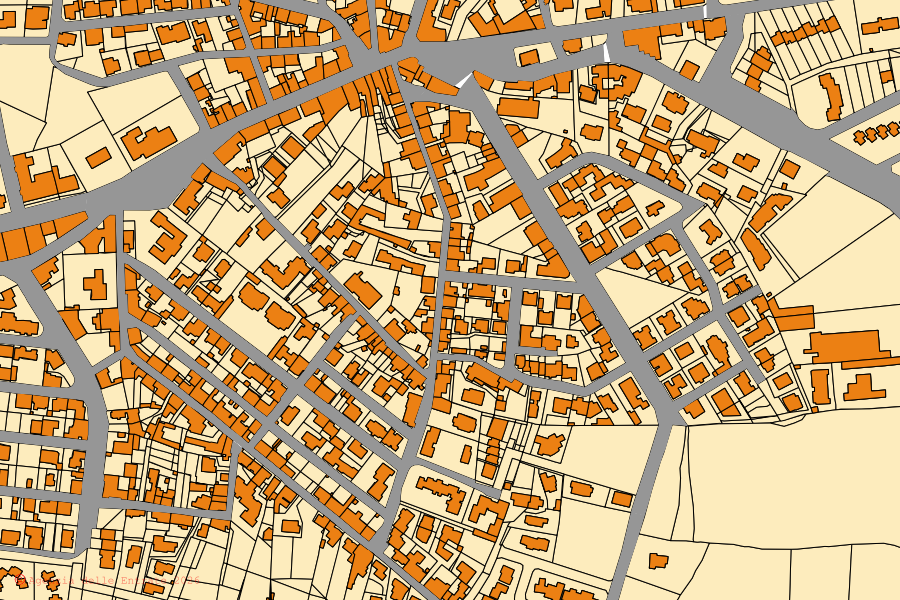 Cadastral map of the centre of Valledoria: parcels and buildings, Agenzia delle Entrate cartography