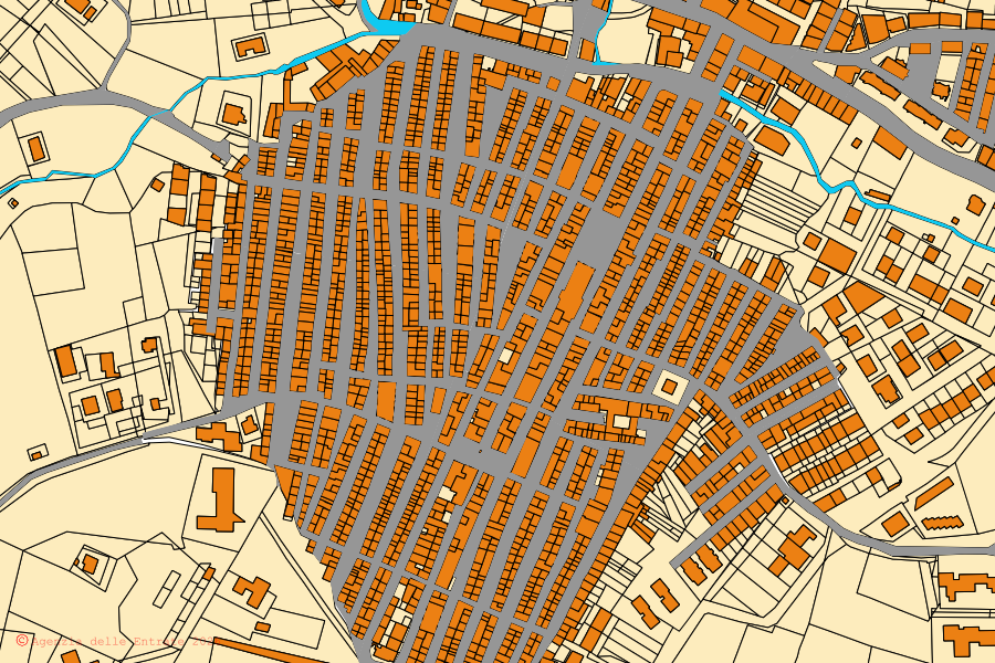Cadastral map of the centre of Vallelunga Pratameno: parcels and buildings, Agenzia delle Entrate cartography