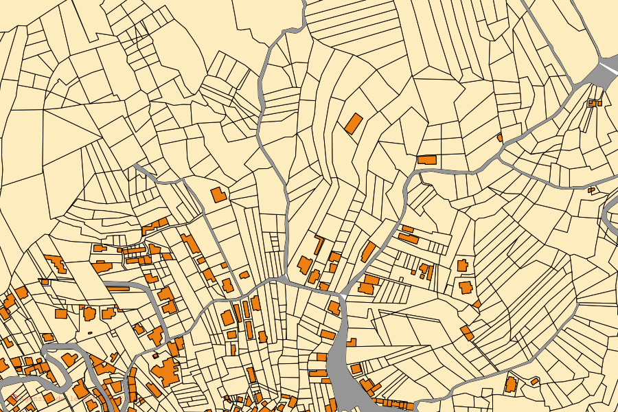 Cadastral map of the centre of Vallerotonda: parcels and buildings, Agenzia delle Entrate cartography