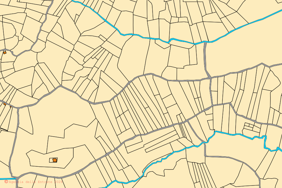 Cadastral map of the centre of Vallinfreda: parcels and buildings, Agenzia delle Entrate cartography