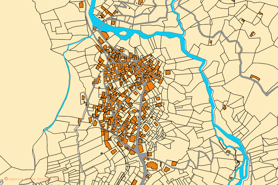 Cadastral map of the centre of Valstrona: parcels and buildings, Agenzia delle Entrate cartography