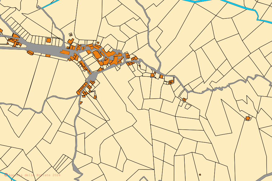 Cadastral map of the centre of Varco Sabino: parcels and buildings, Agenzia delle Entrate cartography