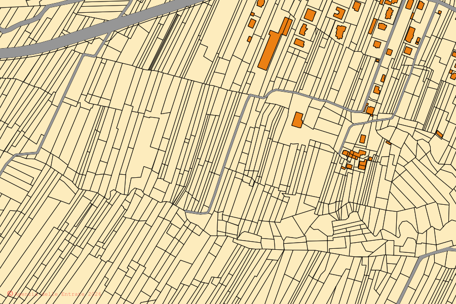 Cadastral map of the centre of Vauda Canavese: parcels and buildings, Agenzia delle Entrate cartography