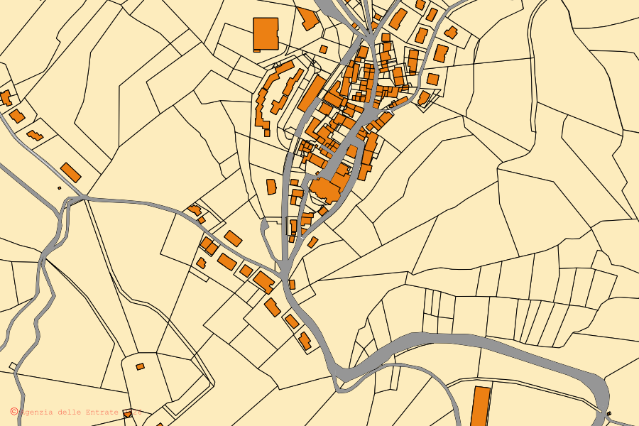 Cadastral map of the centre of Velo Veronese: parcels and buildings, Agenzia delle Entrate cartography