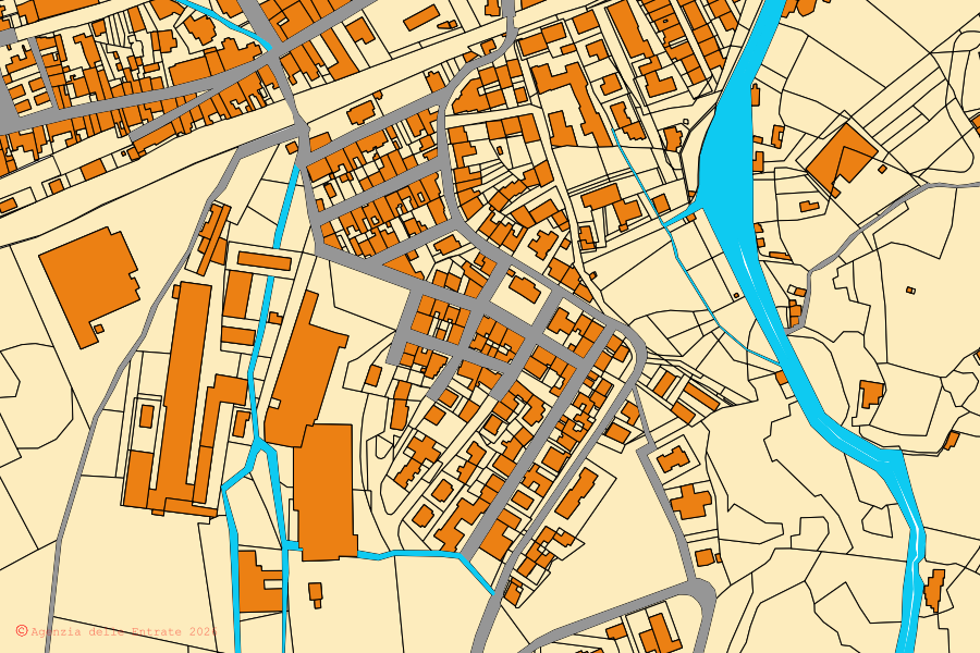 Cadastral map of the centre of Venetico: parcels and buildings, Agenzia delle Entrate cartography