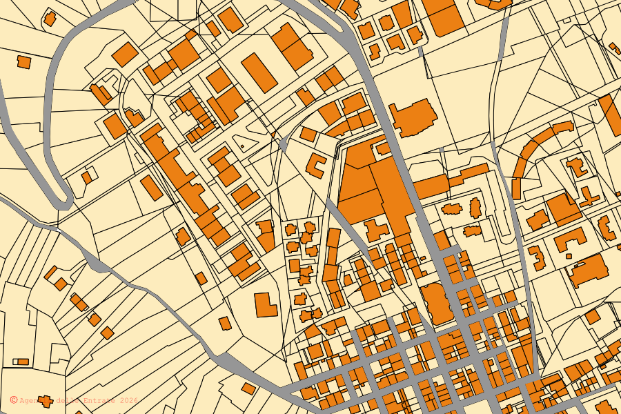 Cadastral map of the centre of Venosa: parcels and buildings, Agenzia delle Entrate cartography
