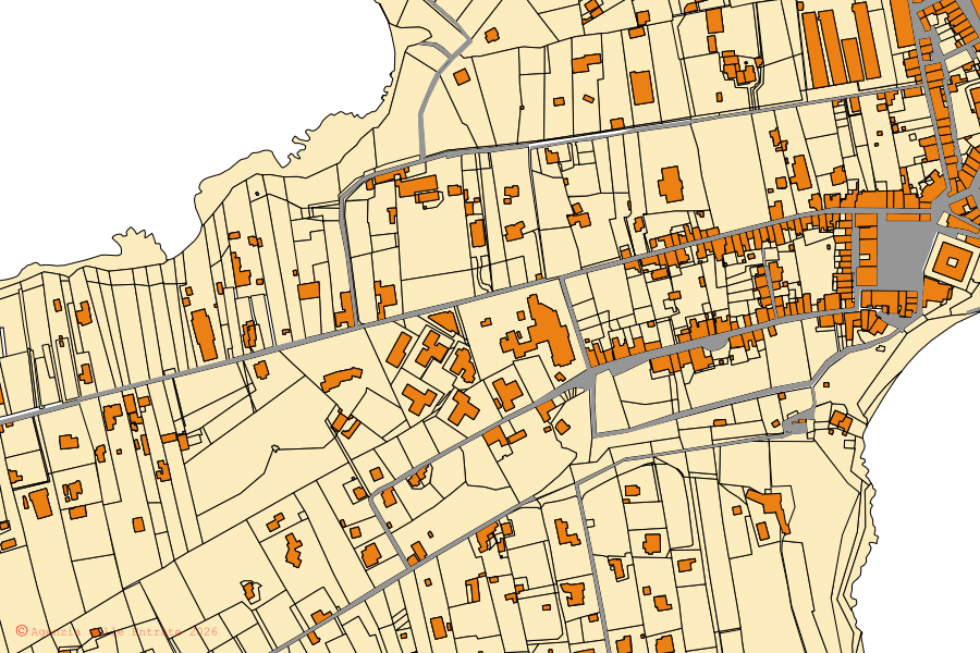 Cadastral map of the centre of Ventotene: parcels and buildings, Agenzia delle Entrate cartography