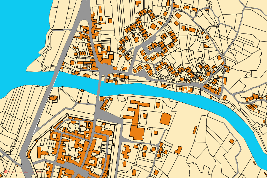 Cadastral map of the centre of Venzone: parcels and buildings, Agenzia delle Entrate cartography