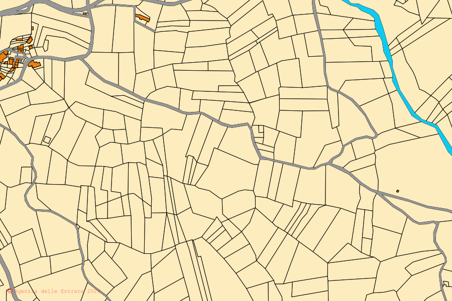 Cadastral map of the centre of Vernasca: parcels and buildings, Agenzia delle Entrate cartography