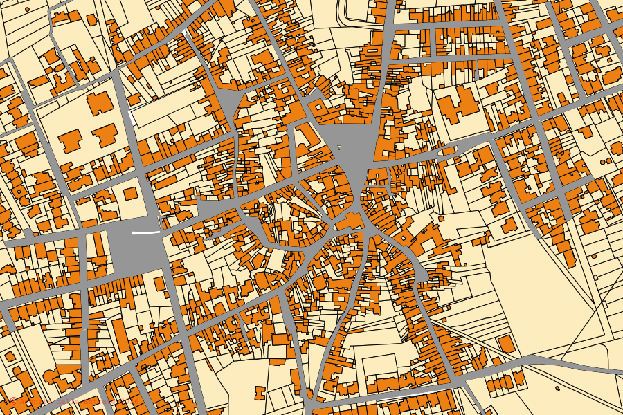 Cadastral map of the centre of Vernole: parcels and buildings, Agenzia delle Entrate cartography