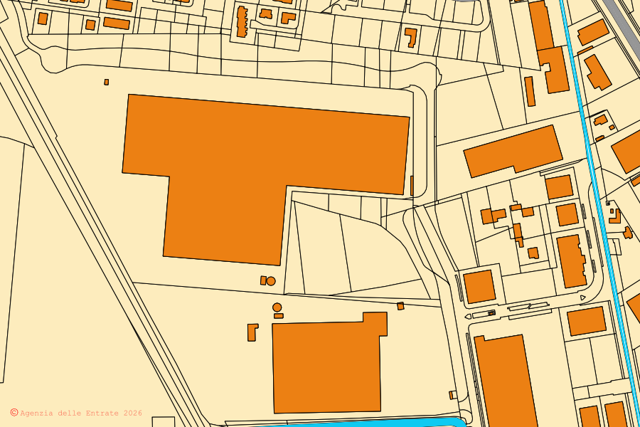 Cadastral map of the centre of Vescovana: parcels and buildings, Agenzia delle Entrate cartography