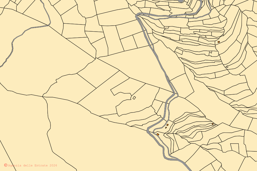 Cadastral map of the centre of Vessalico: parcels and buildings, Agenzia delle Entrate cartography