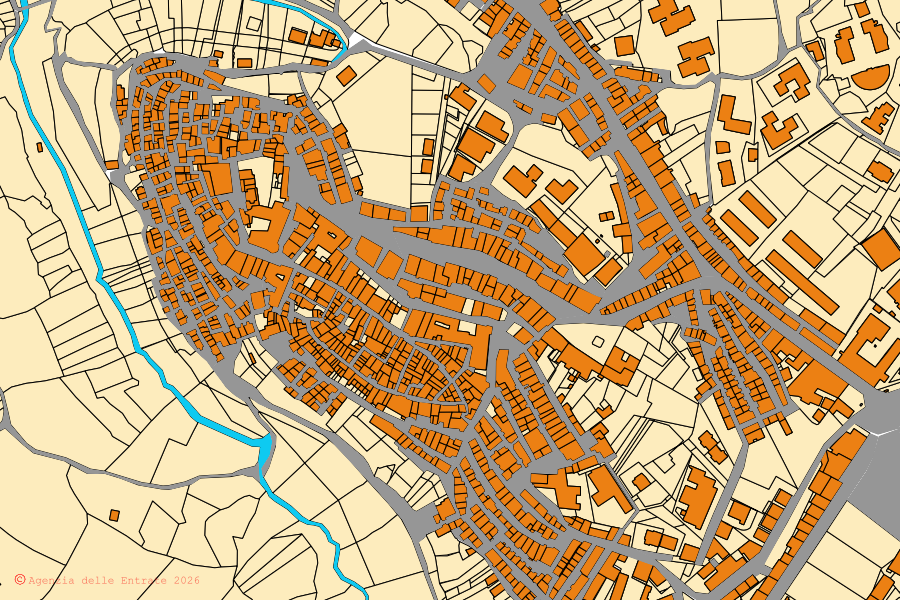 Cadastral map of the centre of Vico del Gargano: parcels and buildings, Agenzia delle Entrate cartography