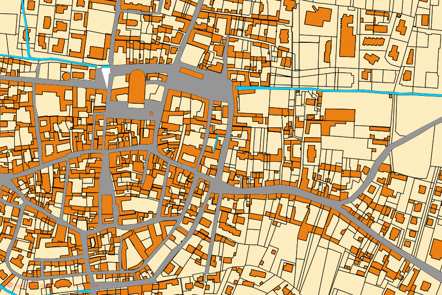 Cadastral map of the centre of Vigone: parcels and buildings, Agenzia delle Entrate cartography