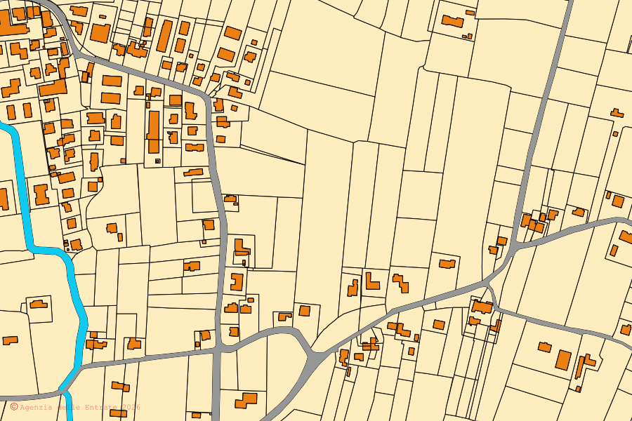 Cadastral map of the centre of Vigonovo: parcels and buildings, Agenzia delle Entrate cartography
