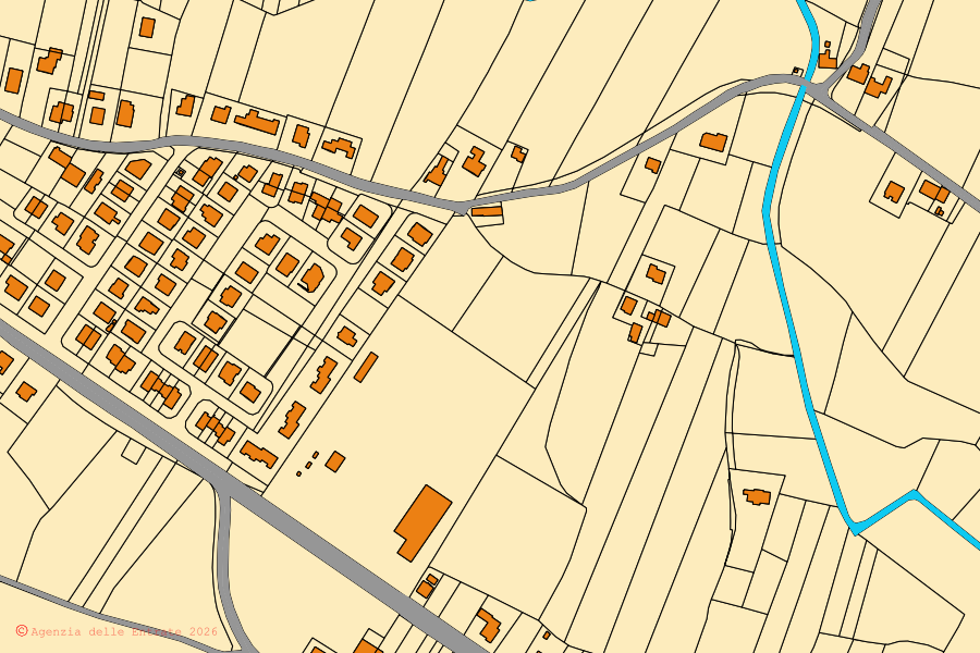Cadastral map of the centre of Villa Estense: parcels and buildings, Agenzia delle Entrate cartography