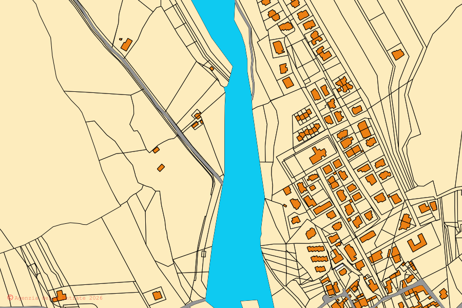 Cadastral map of the centre of Villa San Pietro: parcels and buildings, Agenzia delle Entrate cartography