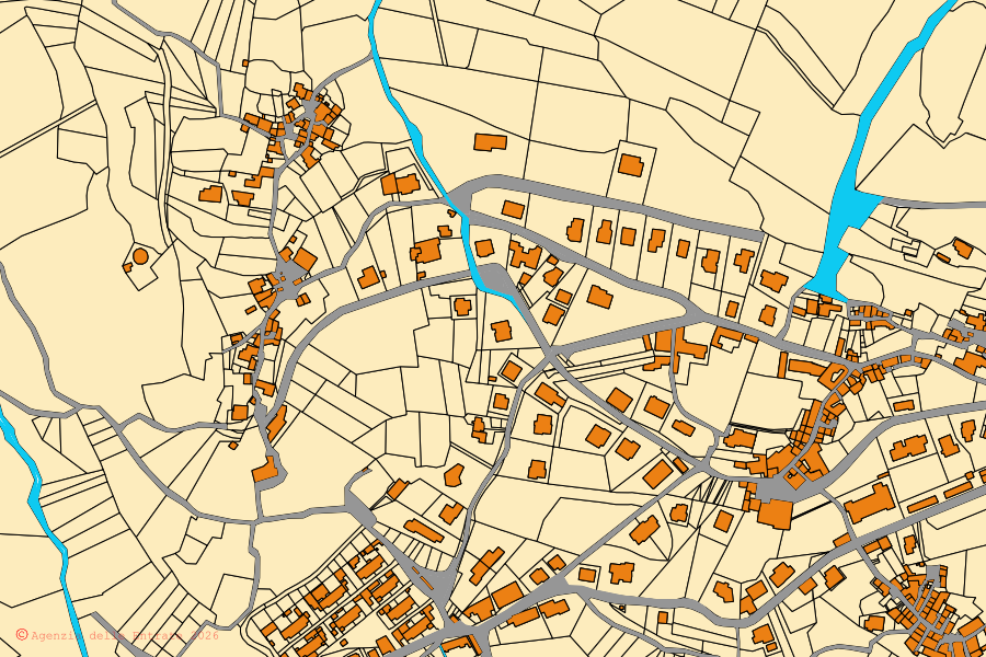 Cadastral map of the centre of Villa Santa Lucia: parcels and buildings, Agenzia delle Entrate cartography