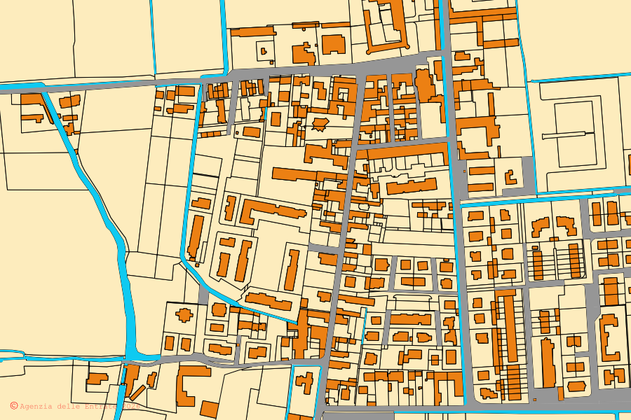 Cadastral map of the centre of Villachiara: parcels and buildings, Agenzia delle Entrate cartography