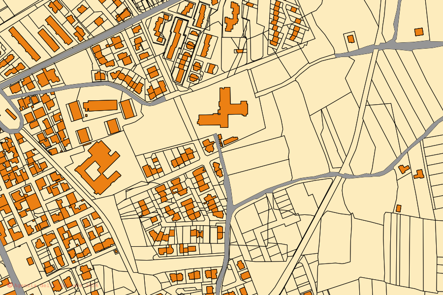 Cadastral map of the centre of Villacidro: parcels and buildings, Agenzia delle Entrate cartography