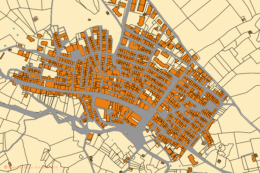 Cadastral map of the centre of Villafranca Sicula: parcels and buildings, Agenzia delle Entrate cartography