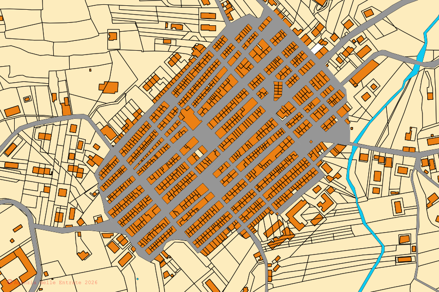 Cadastral map of the centre of Villalba: parcels and buildings, Agenzia delle Entrate cartography