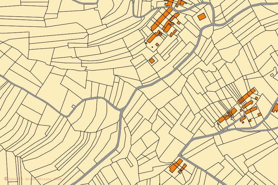 Cadastral map of the centre of Villamiroglio: parcels and buildings, Agenzia delle Entrate cartography